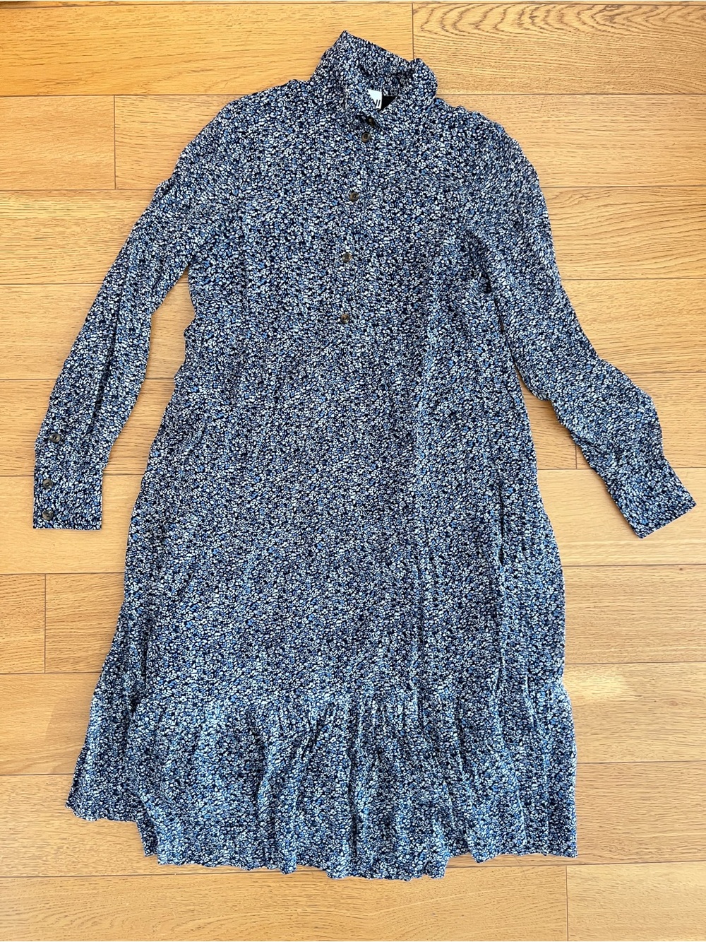 Ganni Long Sleeve Blue Floral Shirt Dress
